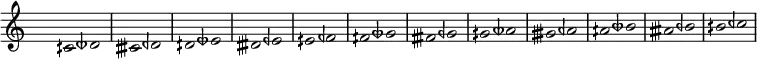 
\fixed c'{
\hide Staff.TimeSignature
\hide Staff.Stem
\hide Staff.Beam
\hide Score.BarNumber
\time 2/2
cqs2 dtqf
ctqs dqf
dqs etqf
dtqs eqf
eqs fqf
fqs gtqf
ftqs gqf
gqs atqf
gtqs aqf
aqs btqf
atqs bqf
bqs cqf'
}
