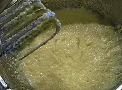 After beating in the eggs, it looks like this