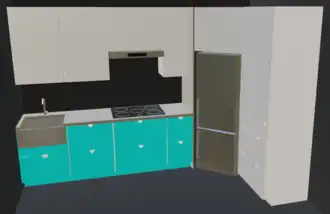 Angled fridge orientation for better use of corner space