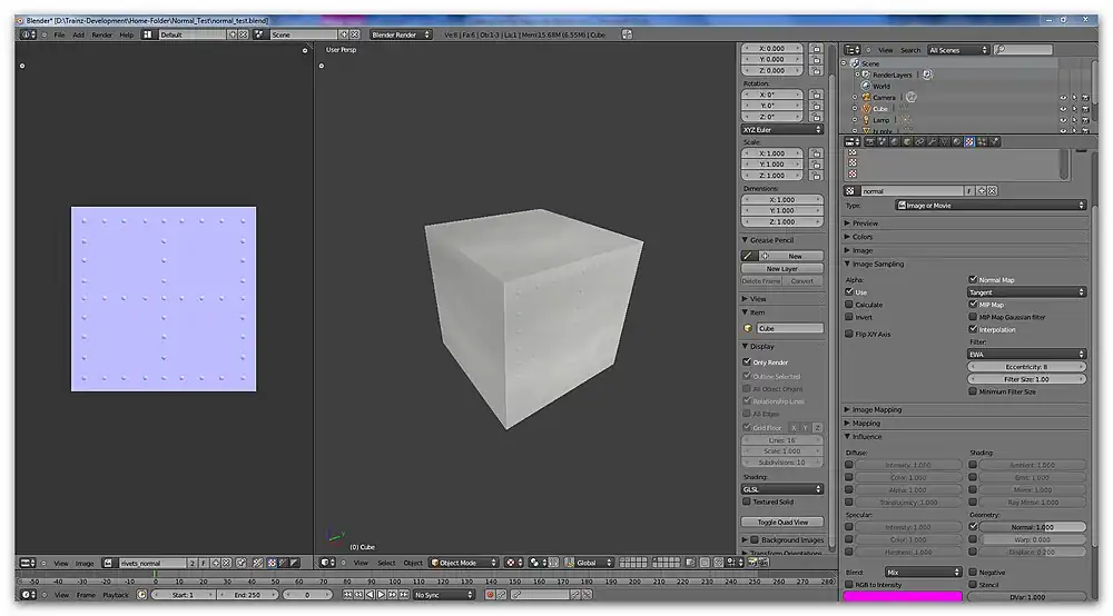 Normal map and GLSL view of cube