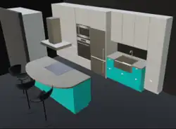 2-axis kitchen, with a chef's peninsula and a walk-in pantry