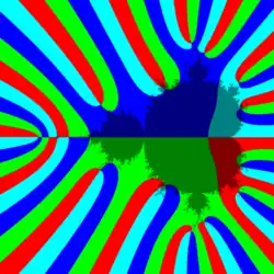 Parameter plane colored according to sign of 5-th iteration. It uses algorithm 9, order n=5.