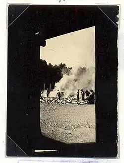 Bodies being burned, following killings in Gas Chambers.