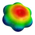 This electrostatic potential surface shows greater electron density inside the ring