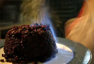 A Christmas Pudding, a classic Christmas dessert often set briefly on fire by lighting brandy on it.