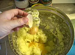3. Crack the eggs in, and beat them in too