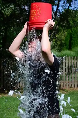 Person pouring ice water over head