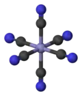 octahedral: hexacyanoiron(III), [Fe(CN)6]3−
