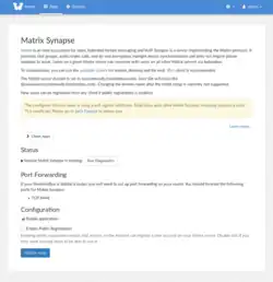 Matrix Synapse app page in FreedomBox showing the Enable Public Registration option.