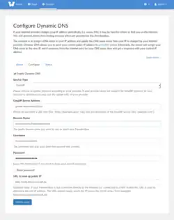 For an Internet connection with changing IP address or for setup you wish to get a free subdomain, configure and setup Dynamic DNS app