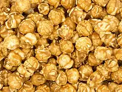Popcorn coated with caramel