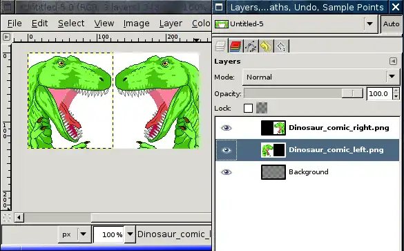 The two dinosaur heads now look at each other.