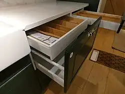 frameless base cabinet with nested drawers