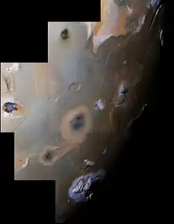 Io contains a number of large Volcanos.
