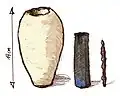 A drawing of a Bagdad battery. Though their use is debated, some suspect that these devices from the Persian Empire were used to harness electricity.