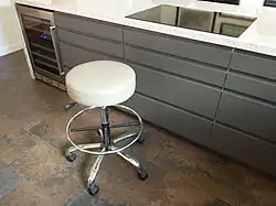 My final kitchen suggestion: A rolling stool can be used for sitting and even as a makeshift kitchen island. Historically, most kitchen work was done sitting, because it is much less tiring.