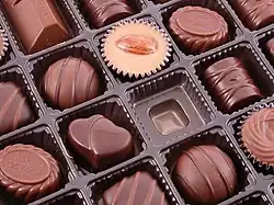 A box of assorted chocolate candies