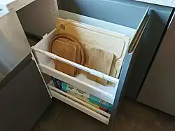 Another excellent use is the storage of cutting boards.