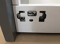 The mechanism which holds the bracket allows adjustment of the front element into all directions.