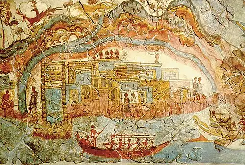 Minoan fresco of fleet and settlement.