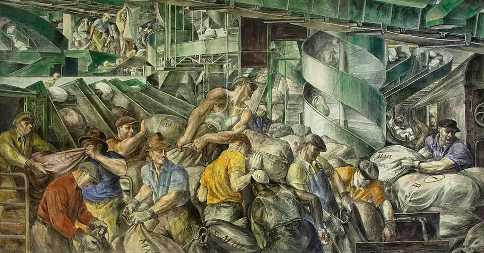 Workers Sorting the Mail Art Deco mural by Reginald Marsh - 1936.