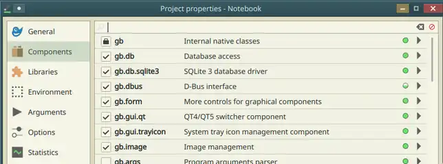 Components needed for Gambas Notebook program