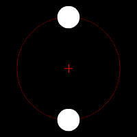 Two bodies with the same mass orbiting a common barycenter.