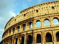 The façade of the Flavian Amphitheatre (also called the Colosseum)