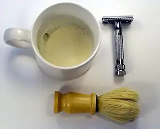 safety razor, shaving brush and shaving soap