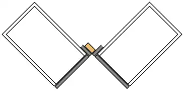 Cross section (seen from above): two filler pieces, and a 2-by-4 for additional stabilization