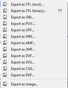 Export file formats in the OpenSCAD Dev Snapshot 2025