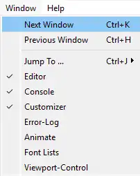 The Windows Menu allows one to select which of the information panels to show