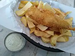 Battered banana blossom heart, served like fish and chips