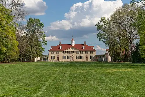 The Mount Vernon Plantation, built in 1758. As Washington rebelled against the British, he kept his own slaves who were also dissatisfied with their lack of freedom.[4]