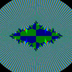 Dynamic plane colored according to sign of 8-th iteration. It uses algorithm 9, order q=8