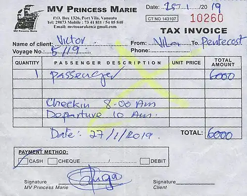 Билет на судно MV Princess Mary