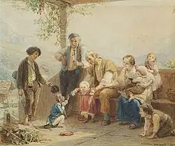 Сценка с обезьянкой. 1871. Бумага, акварель