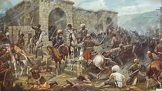 Картина Мухтара Камбулатова «Бой кайтагцев с войском Надир-шаха»