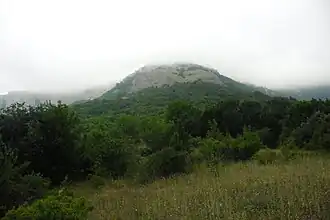 Гора Пиляки. Вершина покрыта туманом (облаком)