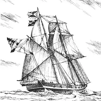 Изображение шхуны из книги А. А. Чернышёва «Российский парусный флот»