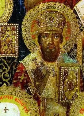 Фрагмент иконы «Собор Ростовских святых». Конец XIX — начало XX века (Церковь Толгской иконы Божией Матери, Ростов)