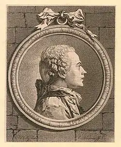 Е. Чемесов по рисунку Ж. Л. де Велли. Автопортрет (Е. Чемесов). Резец, офорт, сухая игла. 1764—1765.