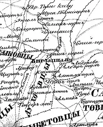 Хесамик-Юрт (Хассаме-кент) на карте 1834 года