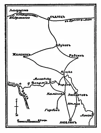 Театр военных действий (карта-схема из статьи «Любартов» «Военная энциклопедия Сытина»)
