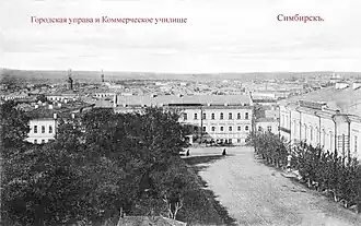 Карамзинский сад, Коммерческое училище и Городская управа.