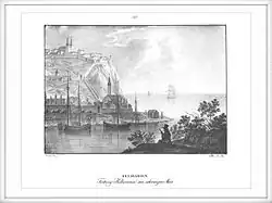 Крепость Килия-Нова Бессарабии на Чёрном море – Литография 1825 года Kunike Anno