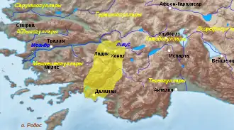 Территория бейлика при основании. Местоположение соседних бейликов (возникнут позже).