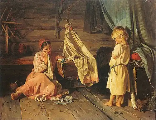 У люльки (Больное дитя)К. В. Лемох, 1875