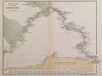 Карта Мариинской водной системы. Из книги В. И. Рагозина «Волга» (СПб., т. 1—3, 1880—81)