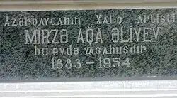 Мемориальная доска в Баку, где жил Мирза Ага Алиев